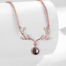 Custom Photo Projection Antler Necklace with Hidden 'I Love You' | Rose Gold & Platinum