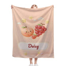 Personalized Kawaii Fruit Blanket | Custom Name Gift Kawaii Throw | Peach, Grapes, Strawberry