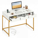 Office Desk with Power Outlets and Hidden Compartment for Study
