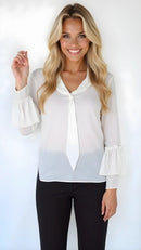 Tahari ASL Tie-Neck Ruffle-Sleeve Blouse, Size XL