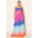 Ombre Pleated Bra Top & Wide Leg Pants Set | Rainbow Summer Beach Pool Attire