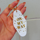 On My Way White Motel Keychain Key Tag | Acrylic