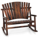 Outdoor Adirondack Rocking Chair for Adults with High Back and Slatted Seat-Brown