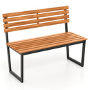Outdoor Bench Acacia Wood Patio Loveseat with Backrest and Heavy Duty Metal Frame