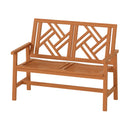 Outdoor Bench Wood 2-Person Patio Loveseat Chair with Geometric Backrest