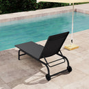Outdoor Chaise Lounge Chair with Wheels and Metal Frame