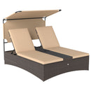 Outdoor Daybed with Adjustable Backrests 2-Person PE Rattan Patio Bed-Brown