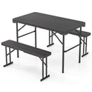 Outdoor Folding Table Bench Set w All-Weather HDPE Tabletop and Sturdy Metal Frame-Black