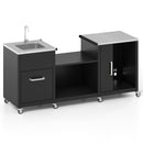 Outdoor Grill Table with Sink and Drainage Heavy Duty Metal Grill Cart-Black