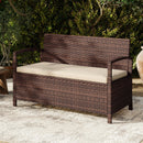 Outdoor PE Wicker Storage Bench 2 Seater with Cushion and 42 Gallon Deck Box-Beige