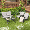 4 Pieces Outdoor Conversation Set with Seat Back Cushions and Waist Pillows