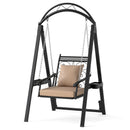 Outdoor Porch Swing with Removable Cushions and Side Tables for Garden Balcony-Black