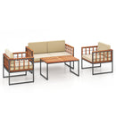 4 Pieces Acacia Wood Outdoor Sofa Set for Balcony Porch Backyard Poolside