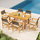 Outdoor Wooden Dining Chair Set of 2 with Armrests and Curved Back-White