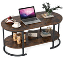Oval Coffee Table 2-Tier Wooden Accent Table with Spacious Tabletop and Open Storage Shelf