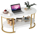 Oval Coffee Table 2-Tier Wooden Accent Table with Spacious Tabletop and Open Storage Shelf
