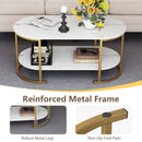 Oval Coffee Table 2-Tier Wooden Accent Table with Spacious Tabletop and Open Storage Shelf