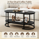 Oval Coffee Table 2-Tier Wooden Accent Table with Spacious Tabletop and Open Storage Shelf