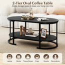 Oval Coffee Table 2-Tier Wooden Accent Table with Spacious Tabletop and Open Storage Shelf