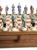 Chess Set - Civil War Resin Chessmen on Walnut/Maple Chest