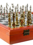 Chess Set - Florence Metal Chessmen on Cherry Stained Chest