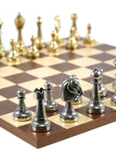 Chess Set - Staunton Metal Chessmen on Dark Rosewood/Maple Basic Board