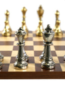 Chess Set - Staunton Metal Chessmen on Dark Rosewood/Maple Basic Board