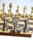 Chess Set - Staunton Metal Chessmen on Dark Rosewood/Maple Basic Board