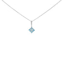 Sterling Silver Blue Topaz and White Sapphire Square Motif Pendant Necklace 18 Inch
