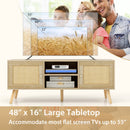 PE Rattan Media Console Table with 2 Cabinets and Open Shelves