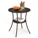 PE Wicker Patio Bistro Table Round with Tempered Glass Top and Shelf
