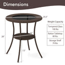 PE Wicker Patio Bistro Table Round with Tempered Glass Top and Shelf