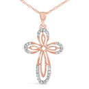 10K Rose Gold Plated Sterling Silver 1/6 Cttw Diamond Double Loop Cross Pendant Necklace