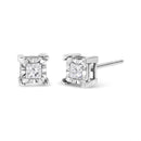 .925 Sterling Silver 1.0 Cttw Miracle Set Princess-cut Diamond Solitaire Stud Earrings (H-I Color, I2-I3 Clarity)