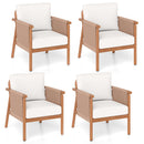 Patio Acacia Wood Chair Set of 4 with Woven Rope Armrests and Seat Back Cushions for Backyard