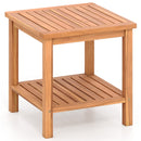 Patio Acacia Wood Side Table Set of 2 with Slatted Tabletop and Storage Shelf