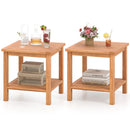 Patio Acacia Wood Side Table Set of 2 with Slatted Tabletop and Storage Shelf