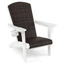 Patio Adirondack Chair with Rattan Padded Seat and Hidden Cupholder