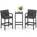 3 Pieces Patio Bar Set with 2 Stools and 1 Bar Table-Black