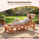 Patio Chaise Lounge Chair Solid Wood Slatted Recliner with Adjustable Backrest