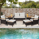 7 Piece Rattan Patio Sofa Set with Acacia Wood Tabletop and Armrests