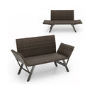 Patio Convertible Sofa for 2 Quick Dry Foam Padded Rattan with Armrests-Gray