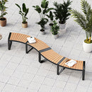 Patio Curved Bench with Slatted Seat and Metal Legs
