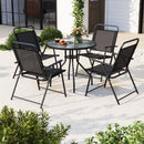 6 Pieces Patio Dining Set Folding Chairs Glass Table Tilt Umbrella for Garden