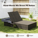 Patio Double Chaise Lounge with Shade Cushions and Folding Side Trays