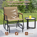 Patio Glider Chair Set of 2 with Curved Teak Armrests and Breathable Fabric Seat-Brown