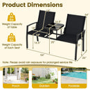 Patio Loveseat with Built-in Table with Breathable Fabric Back-Black