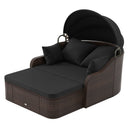Outdoor Rattan Daybed with Retractable Canopy and Cushions
