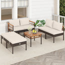 Patio Rattan Chairs with Ottomans and Side Table for Backyard-White