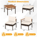 Patio Rattan Chairs with Ottomans and Side Table for Backyard-White